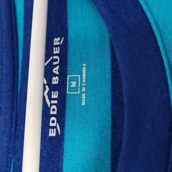 Eddie Bauer long-sleeve shirt, size medium. Dark and light blue stripes. - Picture 2 of 4